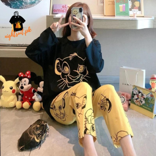 Black Yellow Lion Woman Pajama Set