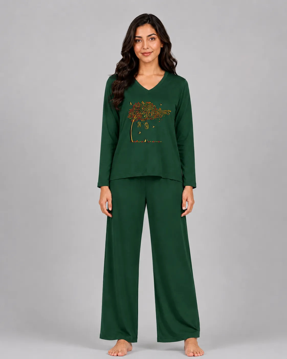 Women V-Neck Lounge Wear | Spring Tree - Sherwood Green