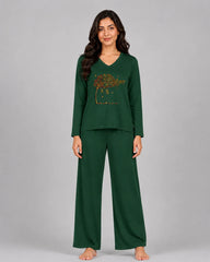 Women V-Neck Lounge Wear | Spring Tree - Sherwood Green
