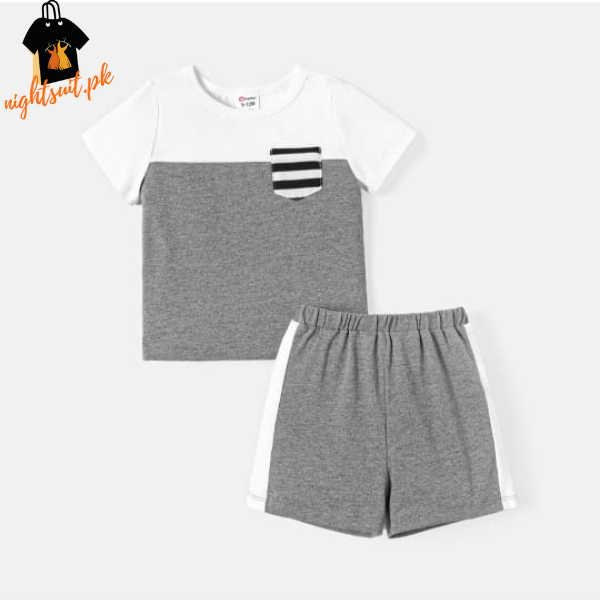 Grey and White T-shirt Shorts Set