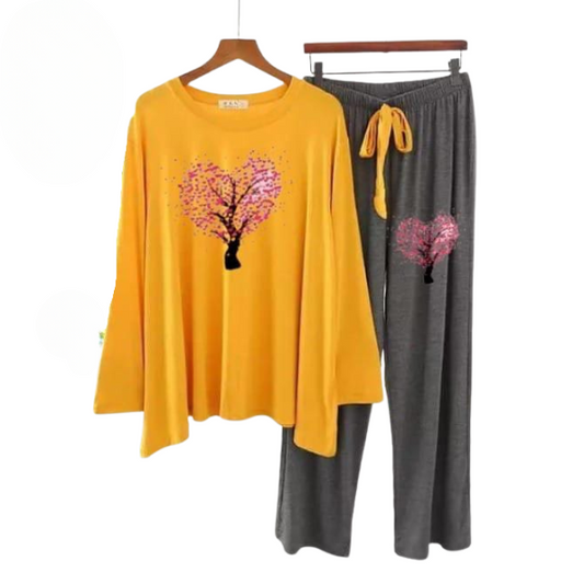 Yellow Tree Heart Printed Loungewear