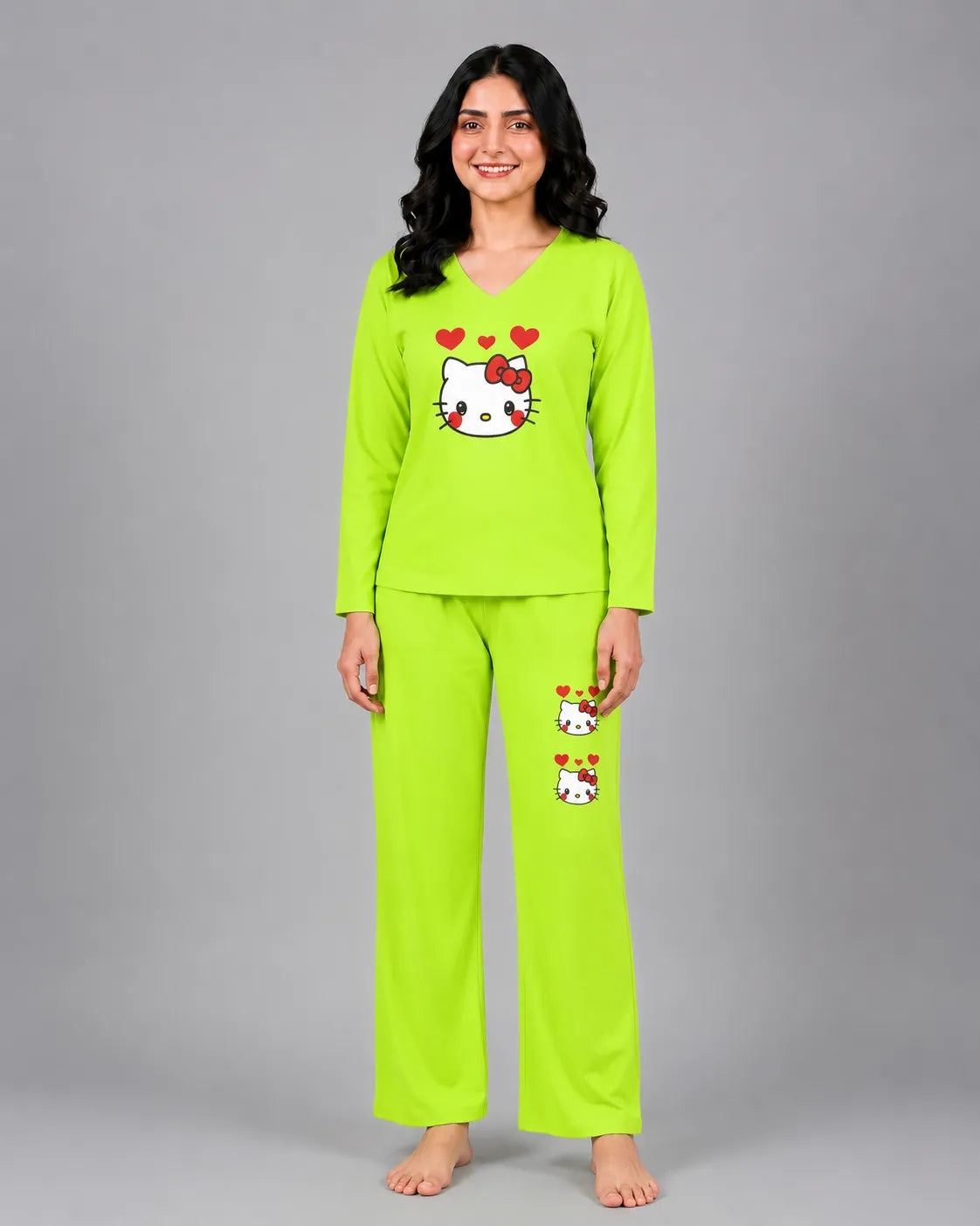 Women V-Neck Lounge Wear | Hello Kitty - Lemon Yellow
