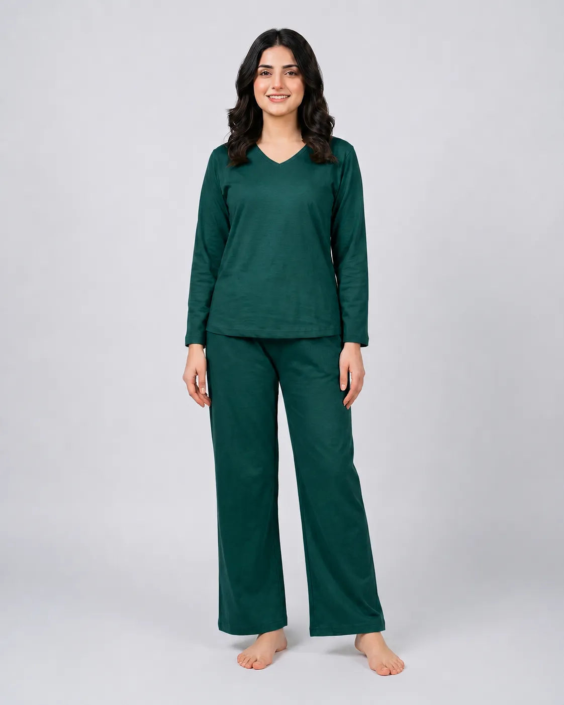 Women V Neck Lounge Wear - Sherwood Green