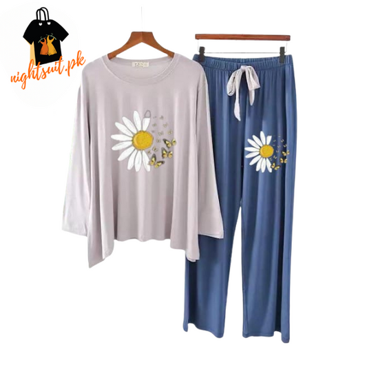 White Daisy Flower Printed Loungewear