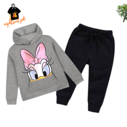 Hazzel Grey Duckling Printed Kids Hoodie Set