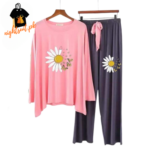 Pink Daisy Flower Printed Loungewear