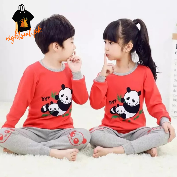 Red and Grey Panda Printed Kids Wear