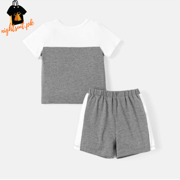 Grey and White T-shirt Shorts Set