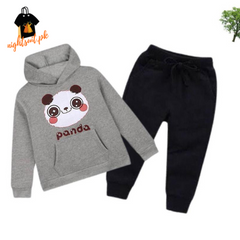 Hazzel Grey Panda Printed Kids Hoodie Set