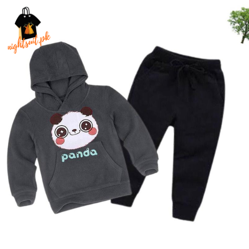 Grey Panda Printed Kids Hoodie Set