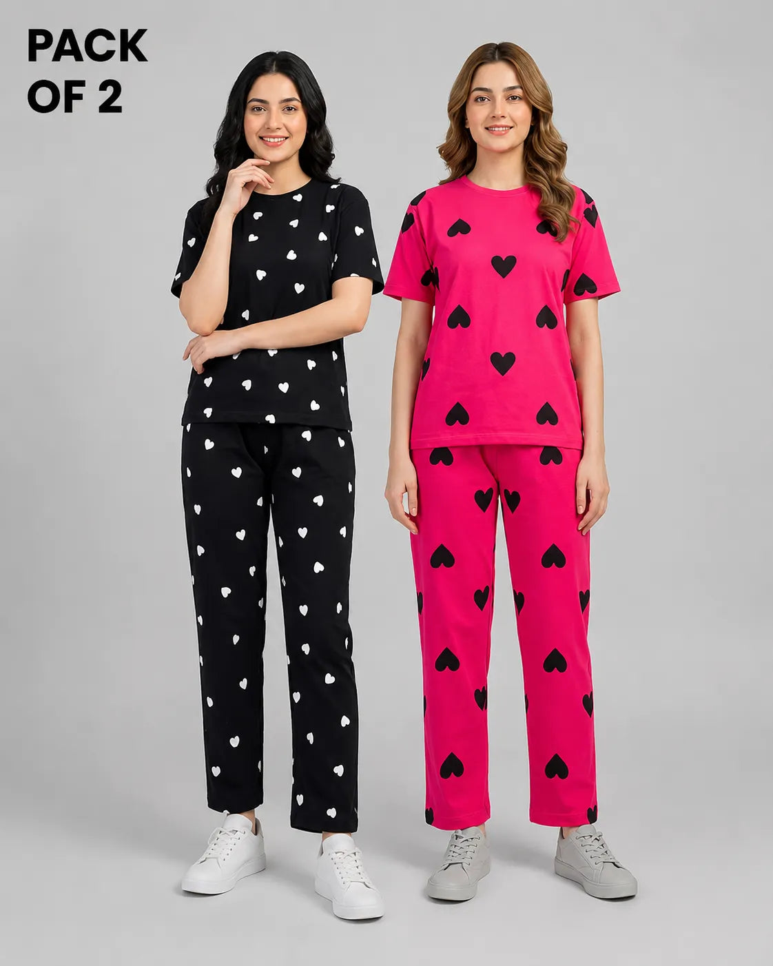 Pack Of 2 Women Pajama Set | Pink Passion, Midnight Heart