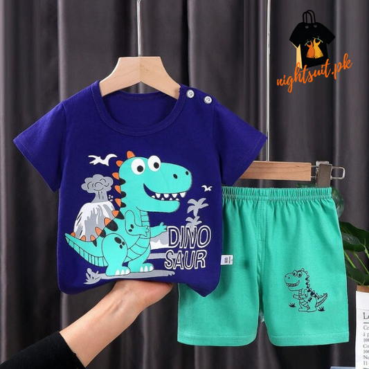 Blue Green Printed Kids Short Sleeve Kids Wear