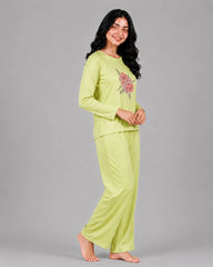 Women Round-Neck Lounge Wear | Flower - Lemon Yellow