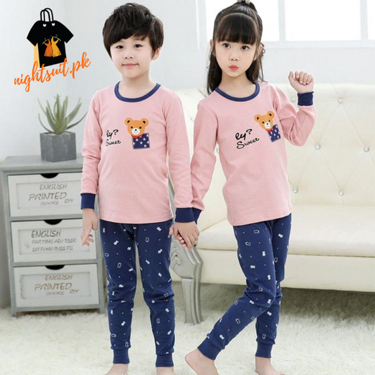 Pink and Blue Bear Print Kids Wear