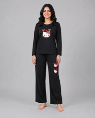 Women Round-Neck Lounge Wear | Hello Kitty - Black