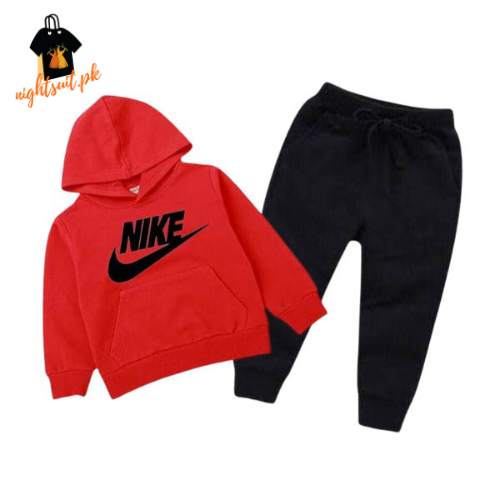 Red Nike Printed Kids Hoodie Set