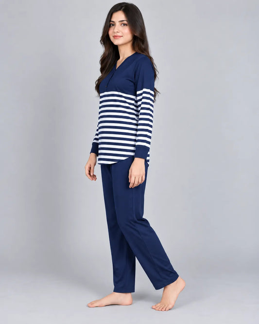 Cozy Stripe Lounge Set - Navy
