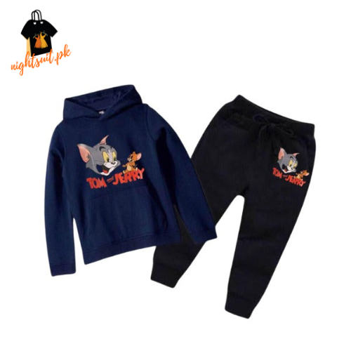 Blue Tom And Jerry Printed Kids Hoodie Set