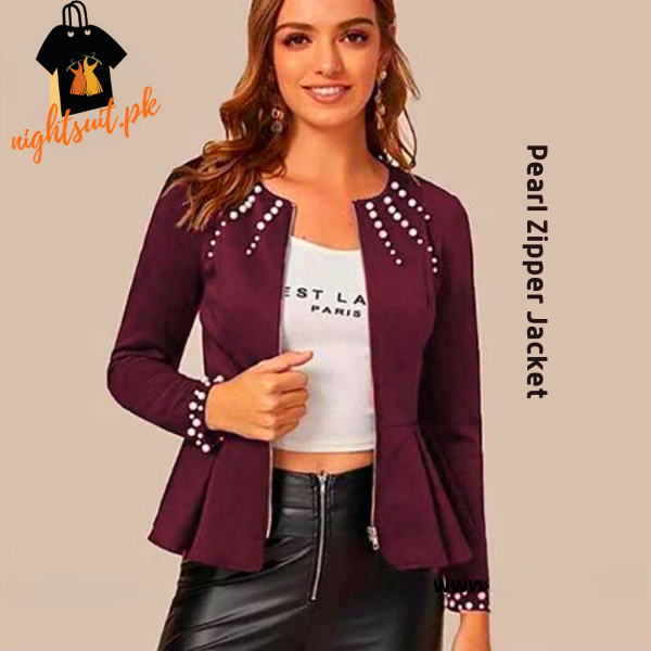 Maroon Pearl Zipper Jacket