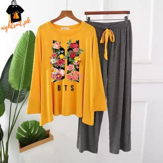 Yellow Flowered and BTS Printed Loungewear