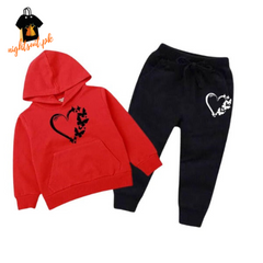 Red Love Butterfly Printed Kids Hoodie Set