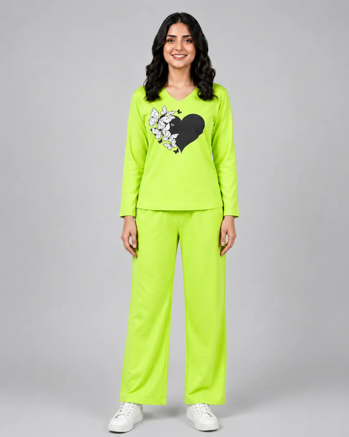 Women V-Neck Lounge Wear | Black Heart - Lemon Yellow
