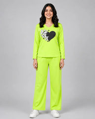 Women V-Neck Lounge Wear | Black Heart - Lemon Yellow