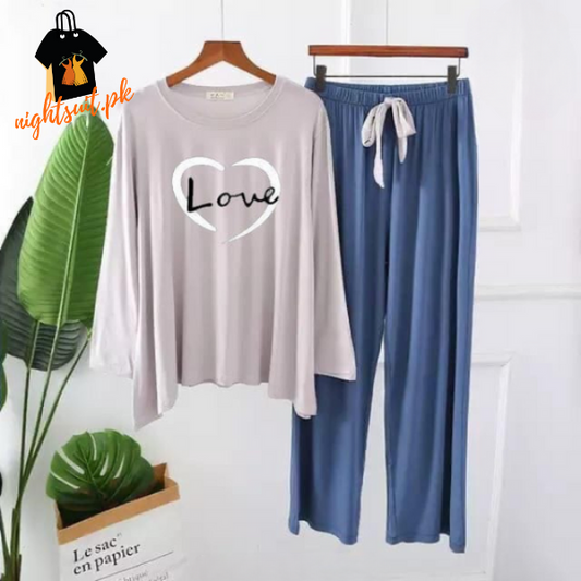 Grey Love Heart Printed Loungewear