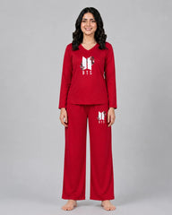 Women V-Neck Lounge Wear | BTS Flower - Red