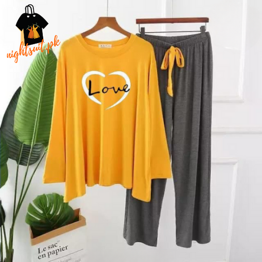 Yellow Love Heart Printed Loungewear