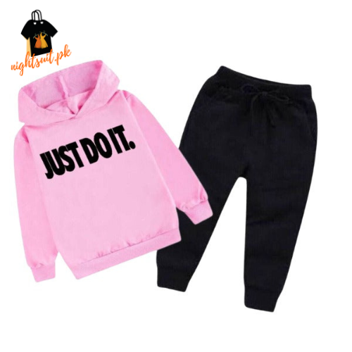 Pink Just Do It Printed Kids Hoodie Set