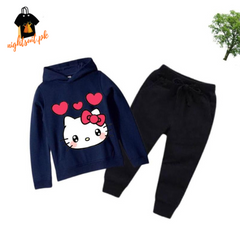 Blue Kitty Printed Kids Hoodie Set