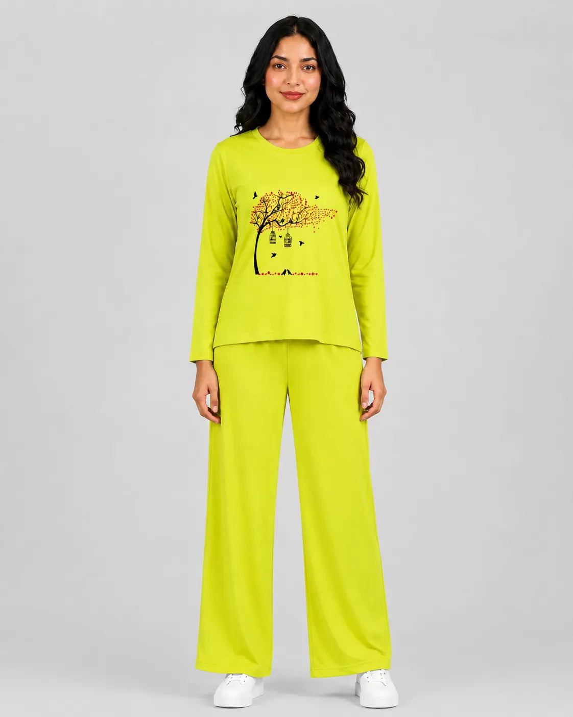 Women Round Neck Lounge Wear | Spring Tree - Lemon Yellow