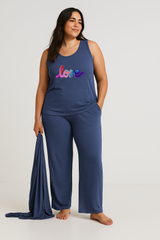 Women’s 3 Piece Nightwear Lounge Set with Multi Love Print | Plus Size Loungewear