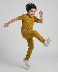 Kids Mustard Cotton T-Shirt & Trouser Co-Ord Set