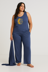 Women’s 3 Piece Nightwear Lounge Set with Sun Roses Print | Plus Size Loungewear