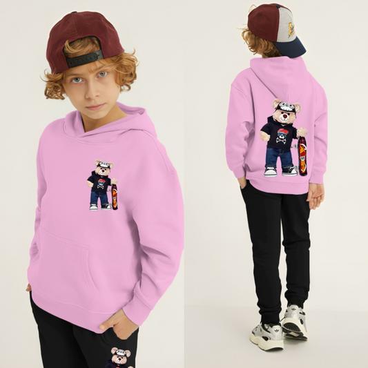 Kids Winter Hoodie Set | Bear Skateboard Printed