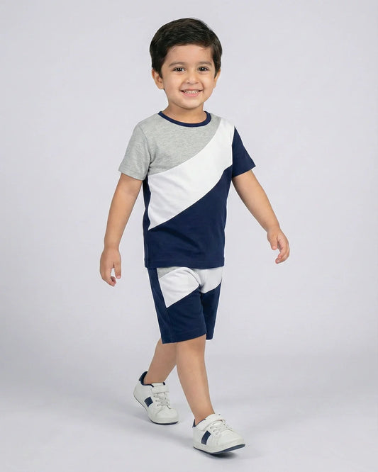 Blue Block Pattern Short Set