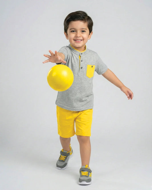 Yellow & Grey Kids Short Set