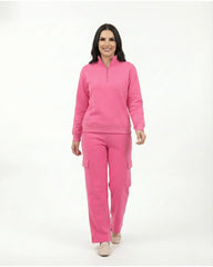 Women’s Pink Quarter-Zip Winter Fleece Tracksuit