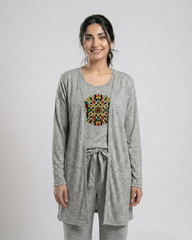 Women 3 Pieces Night Suit - Multi Pattern | Grey