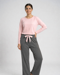 Women's Premium 2 Piece Lounge Set - Pink & Grey