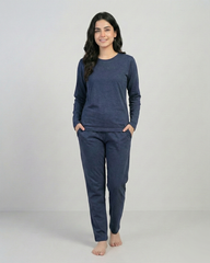 Women Round-Neck Lounge Wear - Navy Blue