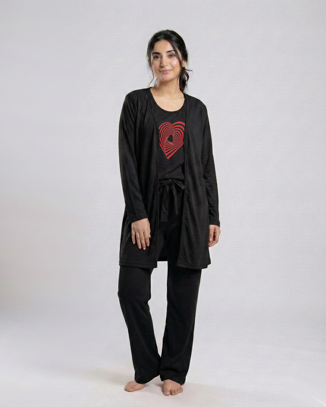 Women 3 Pieces Night Suit - Geometrical | Black