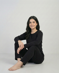 Women Round-Neck Lounge Wear - Black