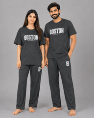 Boston Drop Shoulder Unisex Pajama Set - Grey