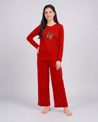 Women Round-Neck Lounge Wear | Never Give Up - Red