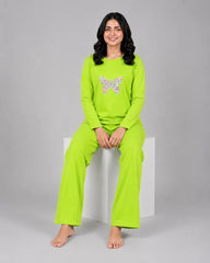 Women Round-Neck Lounge Wear | Colored Butterfly - Lemon Yellow