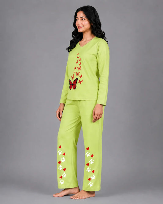 Women V-Neck Lounge Wear | Red Butterfly - Lemon Yellow