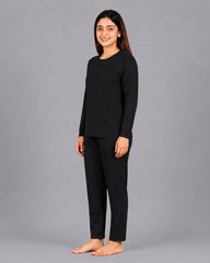 Elegant Pleat Pajama Set - Black